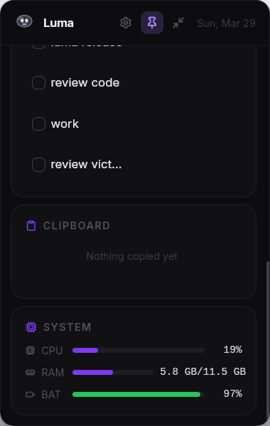 Luma — system stats