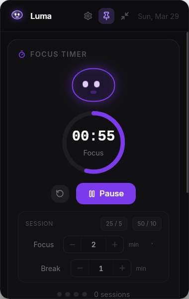 Luma — focus timer