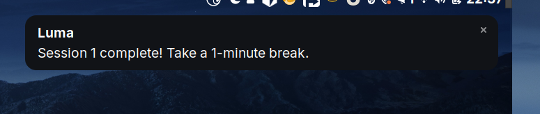 Luma — desktop notification after a focus session