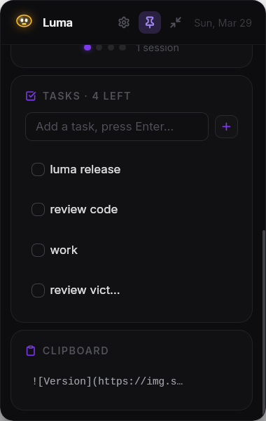 Luma — tasks and clipboard